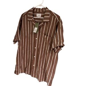 Goodfellow & Co Brown and White Dobby Striped Camp Shirt XL